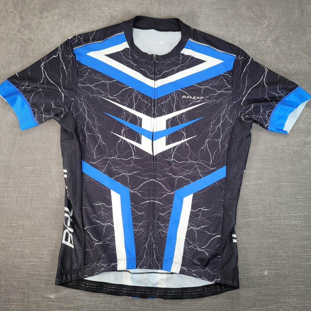 Baleaf Cycling Jersey Mens XL Black Blue Lightning Graphic Full Zip Short Sleeve